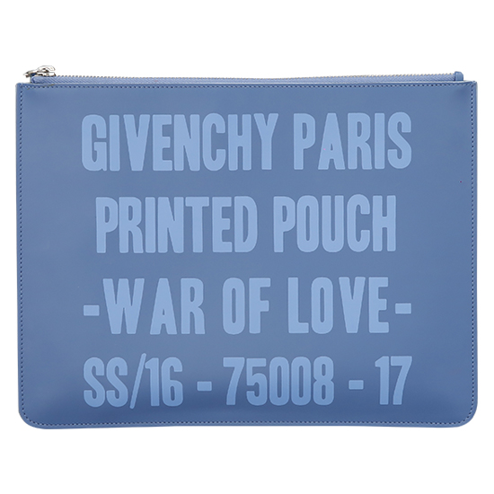 GIVENCHY(USED)블루 레더 텍스트 프린팅 클러치백