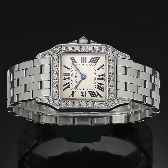 CARTIER(USED) 산토스 드모아젤 화이트골드 다이아베