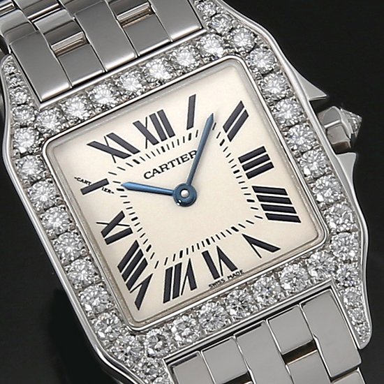 CARTIER(USED) 산토스 드모아젤 화이트골드 다이아베