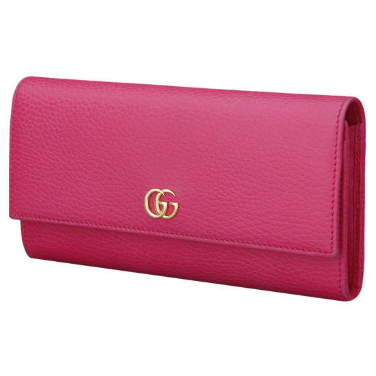 GUCCI(USED) 구찌 GG로고 마몽트 핑크 레더 플랩 장지갑