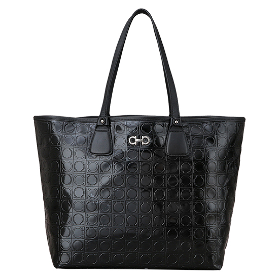 FERRAGAMO(USED)간치니 유광 블랙 레더 쇼퍼백