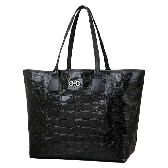 FERRAGAMO(USED)간치니 유광 블랙 레더 쇼퍼백