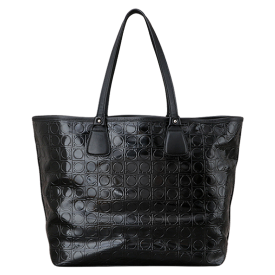FERRAGAMO(USED)간치니 유광 블랙 레더 쇼퍼백