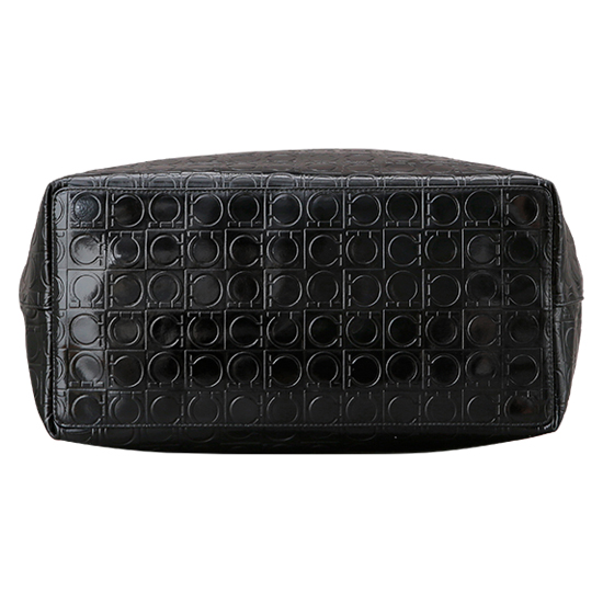 FERRAGAMO(USED)간치니 유광 블랙 레더 쇼퍼백