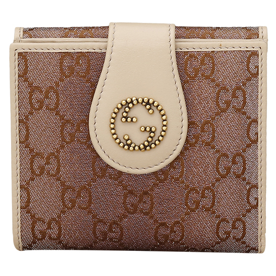 GUCCI(USED) 구찌 GG로고 패브릭 브라운펄 중지갑
