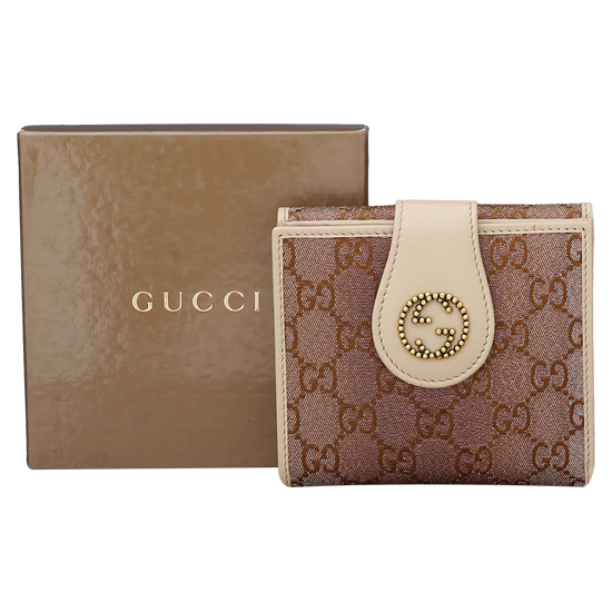 GUCCI(USED) 구찌 GG로고 패브릭 브라운펄 중지갑