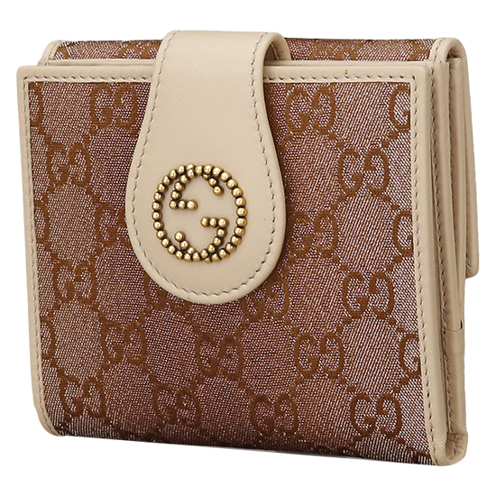 GUCCI(USED) 구찌 GG로고 패브릭 브라운펄 중지갑