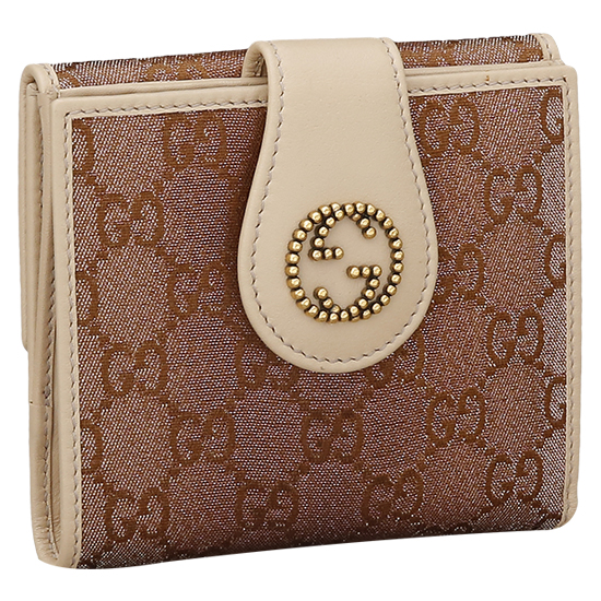 GUCCI(USED) 구찌 GG로고 패브릭 브라운펄 중지갑