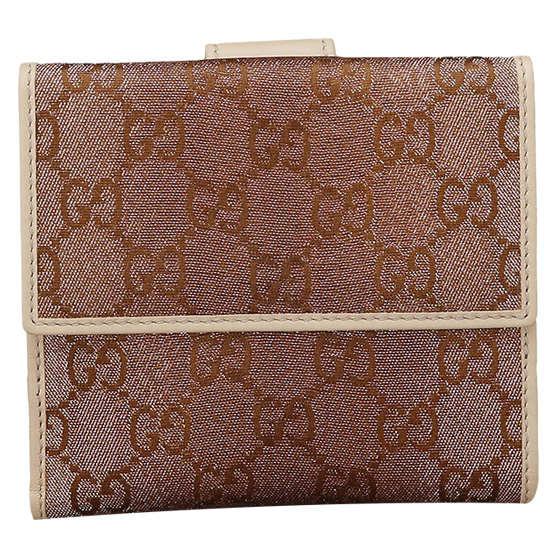 GUCCI(USED) 구찌 GG로고 패브릭 브라운펄 중지갑