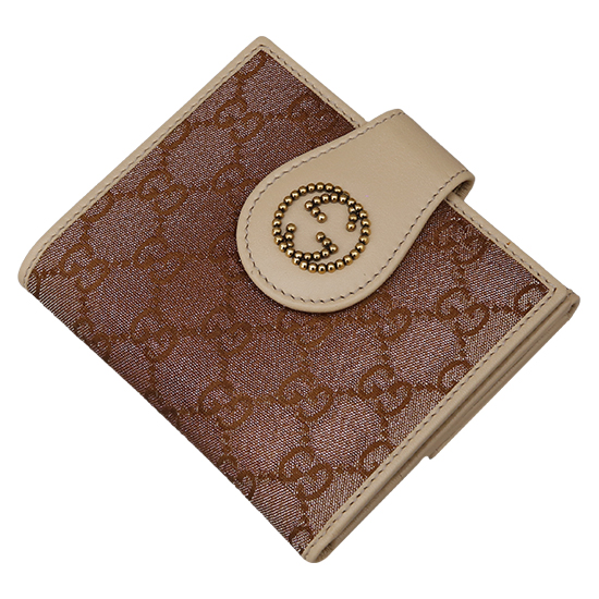 GUCCI(USED) 구찌 GG로고 패브릭 브라운펄 중지갑