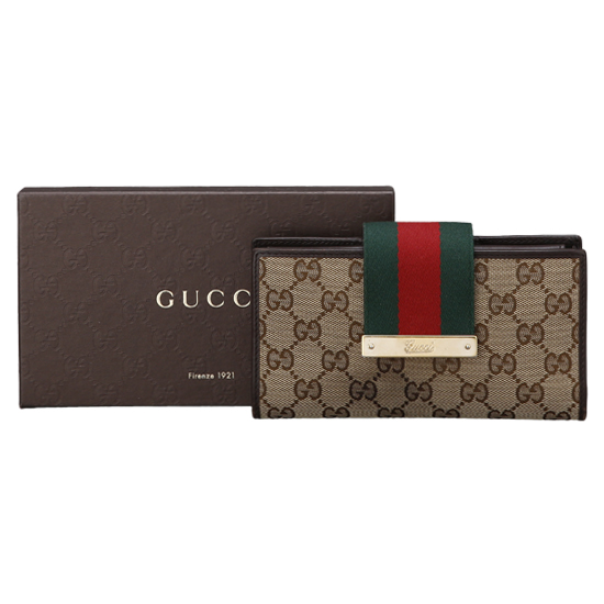 GUCCI(USED) 구찌 패브릭 삼선 플랩 장지갑