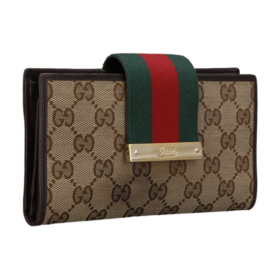 GUCCI(USED) 구찌 패브릭 삼선 플랩 장지갑