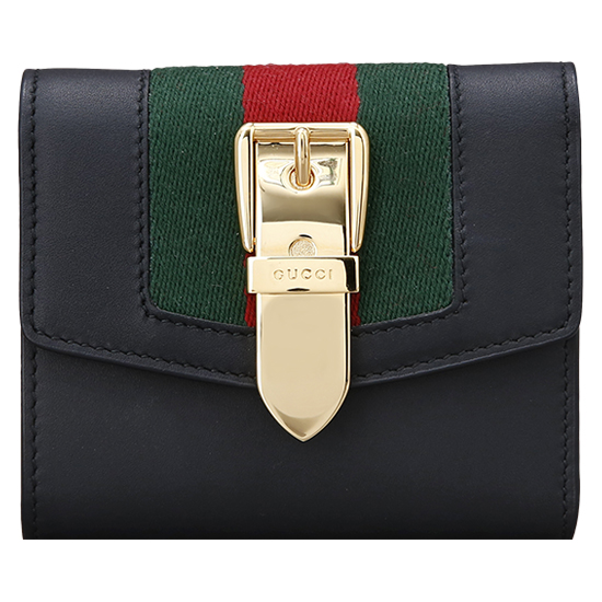 GUCCI(USED) 구찌 실비 블랙 레더 반지갑