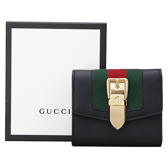 GUCCI(USED) 구찌 실비 블랙 레더 반지갑