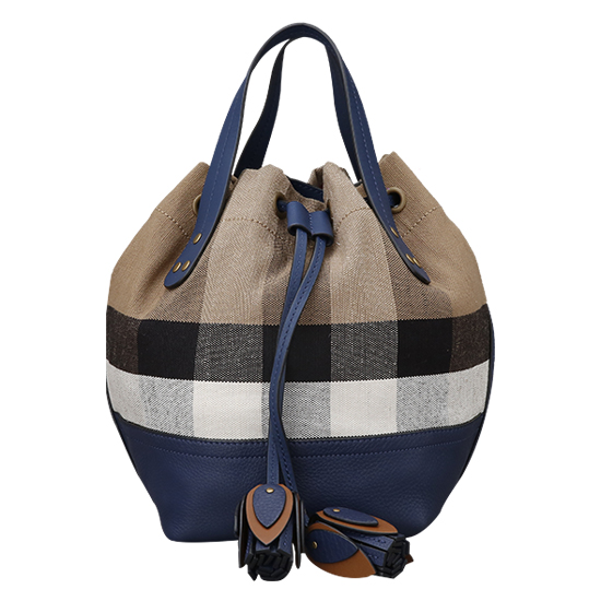 BURBERRY(USED)캔버스 체크 패브릭 버킷백