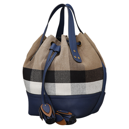 BURBERRY(USED)캔버스 체크 패브릭 버킷백