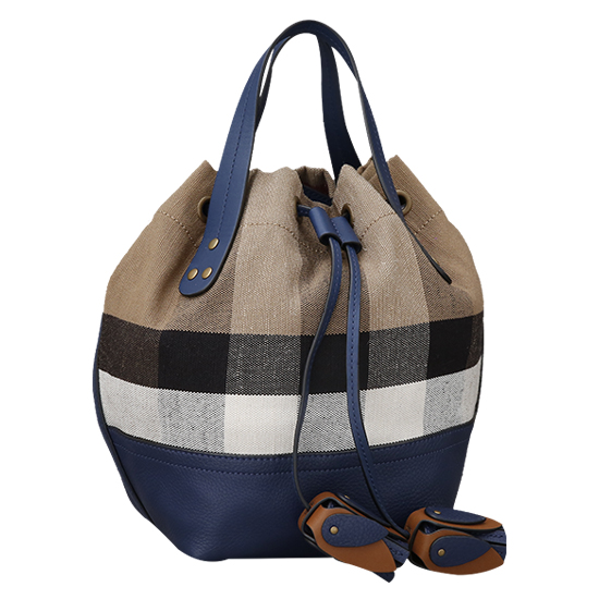 BURBERRY(USED)캔버스 체크 패브릭 버킷백
