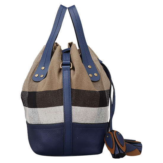 BURBERRY(USED)캔버스 체크 패브릭 버킷백