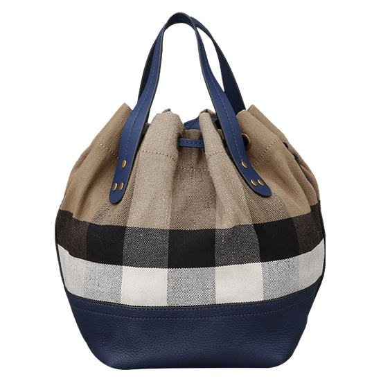 BURBERRY(USED)캔버스 체크 패브릭 버킷백