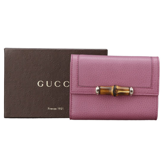 GUCCI(USED) 구찌 뱀부 핑크 레더 중지갑