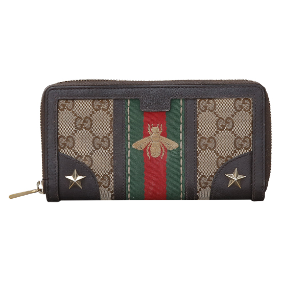 GUCCI(USED) 구찌 GG로고 패브릭 벌 자수 삼선 웹 장지갑