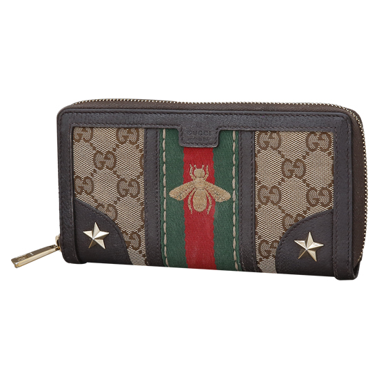 GUCCI(USED) 구찌 GG로고 패브릭 벌 자수 삼선 웹 장지갑