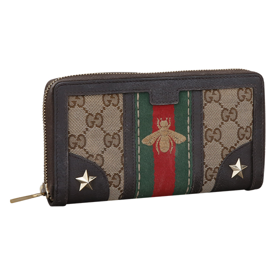 GUCCI(USED) 구찌 GG로고 패브릭 벌 자수 삼선 웹 장지갑