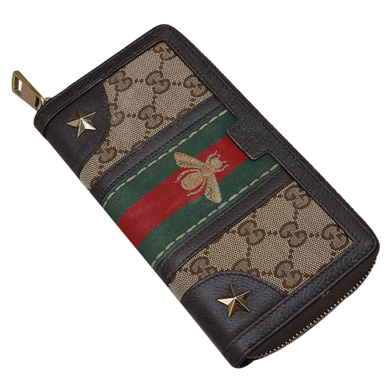 GUCCI(USED) 구찌 GG로고 패브릭 벌 자수 삼선 웹 장지갑
