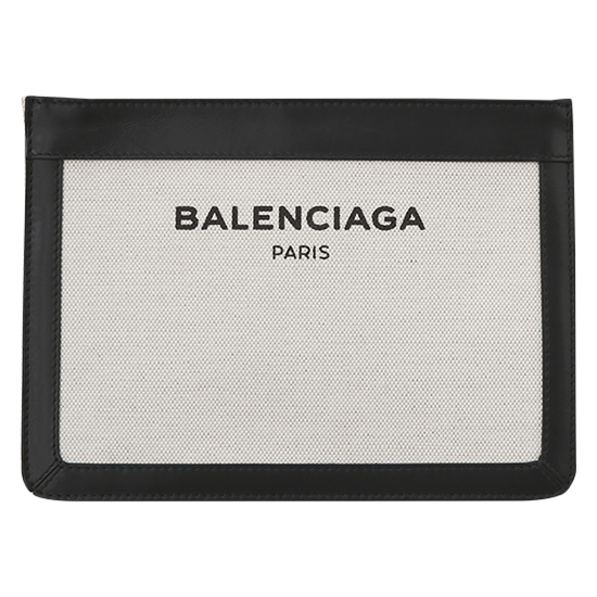 BALENCIAGA(USED)블랙 레더 트리밍 화이트 캔버스 미