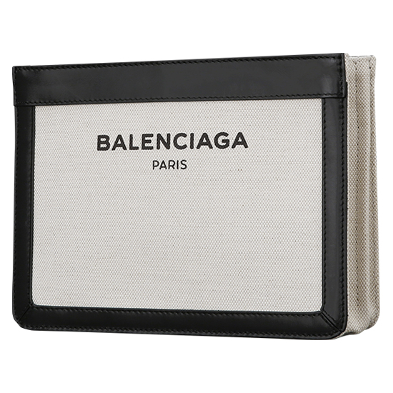 BALENCIAGA(USED)블랙 레더 트리밍 화이트 캔버스 미