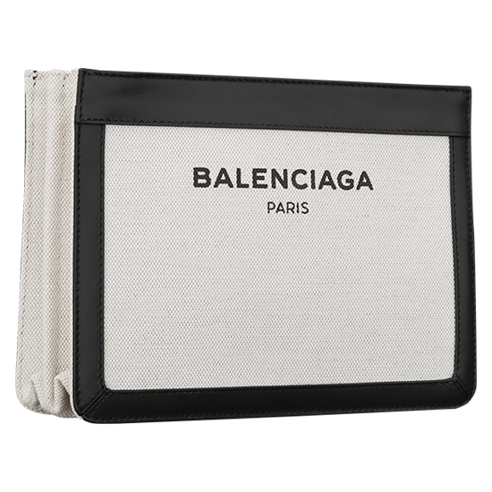BALENCIAGA(USED)블랙 레더 트리밍 화이트 캔버스 미