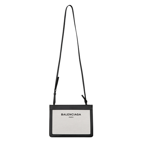BALENCIAGA(USED)블랙 레더 트리밍 화이트 캔버스 미