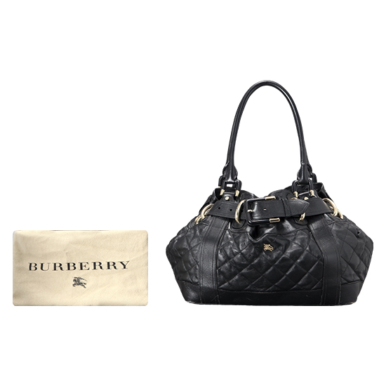 BURBERRY(USED)블랙 레더 토트백