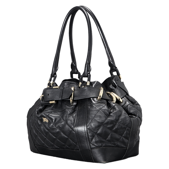 BURBERRY(USED)블랙 레더 토트백
