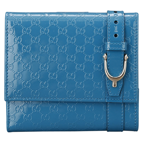 GUCCI(USED) 구찌 GG로고 페이던트 블루 플랩 반지갑