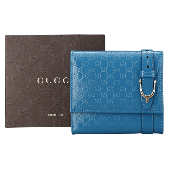 GUCCI(USED) 구찌 GG로고 페이던트 블루 플랩 반지갑