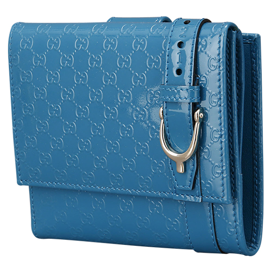 GUCCI(USED) 구찌 GG로고 페이던트 블루 플랩 반지갑
