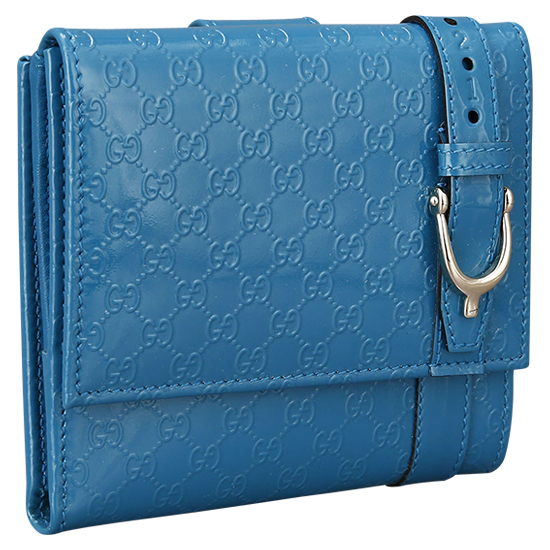 GUCCI(USED) 구찌 GG로고 페이던트 블루 플랩 반지갑