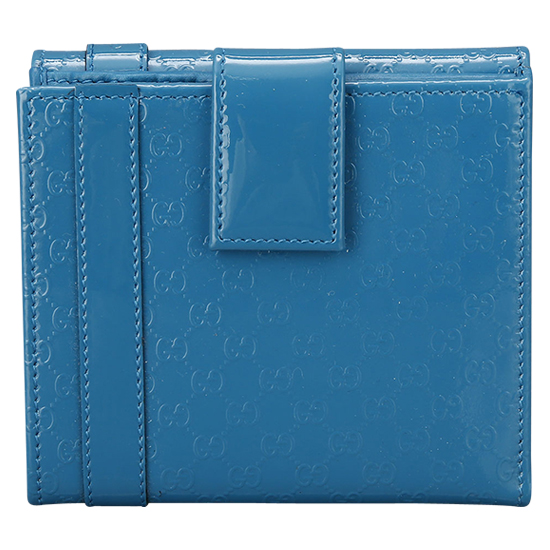 GUCCI(USED) 구찌 GG로고 페이던트 블루 플랩 반지갑