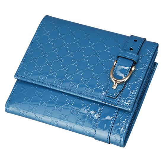 GUCCI(USED) 구찌 GG로고 페이던트 블루 플랩 반지갑