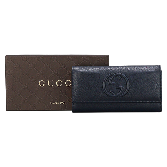 GUCCI(USED) 구찌 네이비 레더 플랩 장지갑