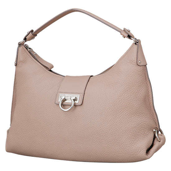 FERRAGAMO(USED)베이지 레더 파니샤 호보백