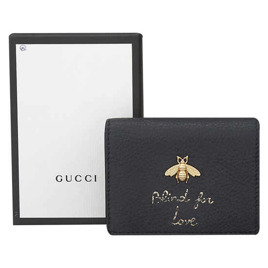 GUCCI(USED) 구찌 애니멀리에 블랙 레더 카드 케이스