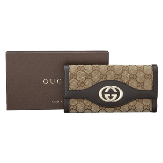 GUCCI(USED) 구찌 GG로고 패브릭 플랩 장지갑