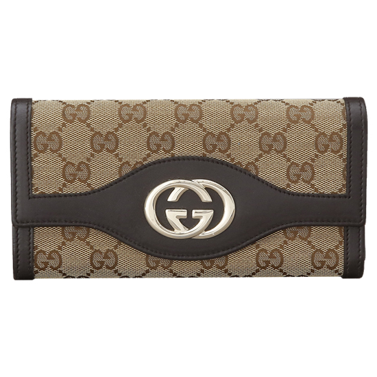 GUCCI(USED) 구찌 GG로고 패브릭 플랩 장지갑