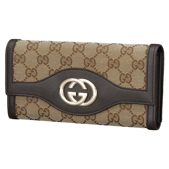 GUCCI(USED) 구찌 GG로고 패브릭 플랩 장지갑