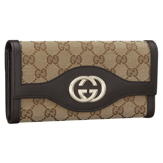 GUCCI(USED) 구찌 GG로고 패브릭 플랩 장지갑