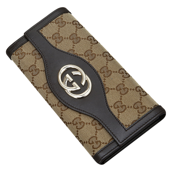 GUCCI(USED) 구찌 GG로고 패브릭 플랩 장지갑